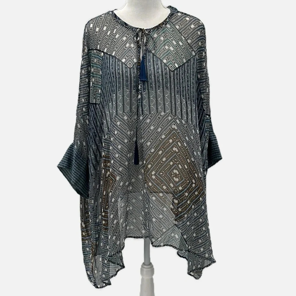 Asceno 100% Silk Sheer Kaftan Style Top - One Size
